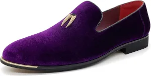MHB Men's Multiple Colors Velvet Loafer Slip-on Tuxedo Dress Shoes Glitter Suede Smoking Slipper