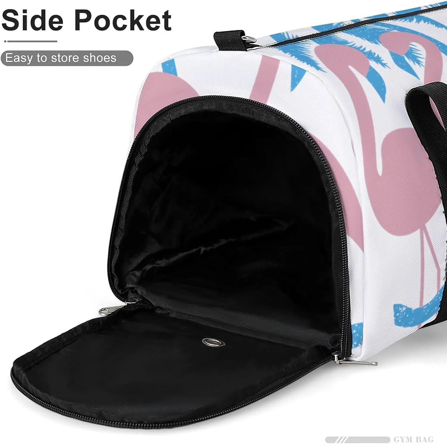 Miami Flamingo And Palm Trees Fitness Large Gym Bag for Unisex with Shoe Compartment & Wet Pocket