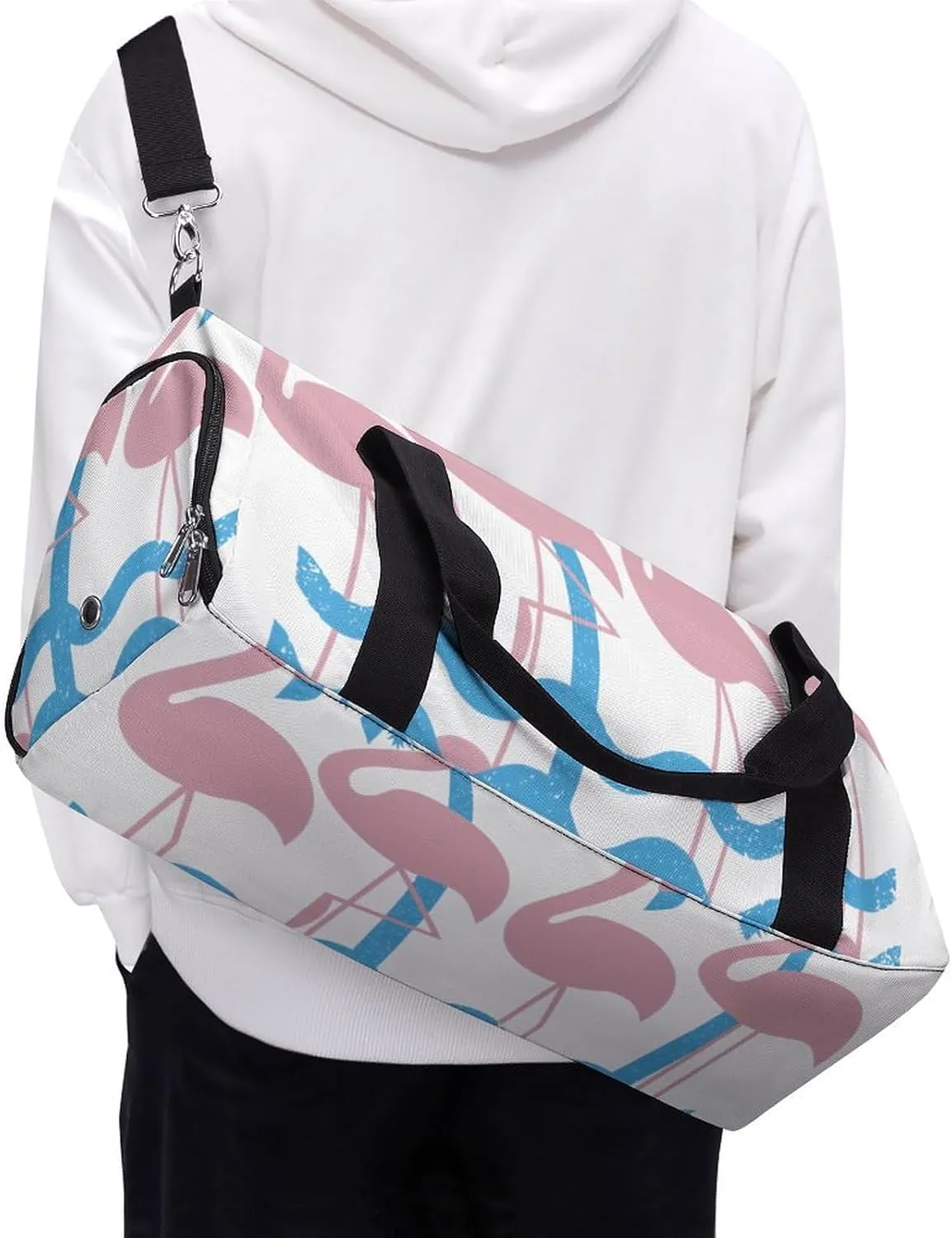 Miami Flamingo And Palm Trees Fitness Large Gym Bag for Unisex with Shoe Compartment & Wet Pocket