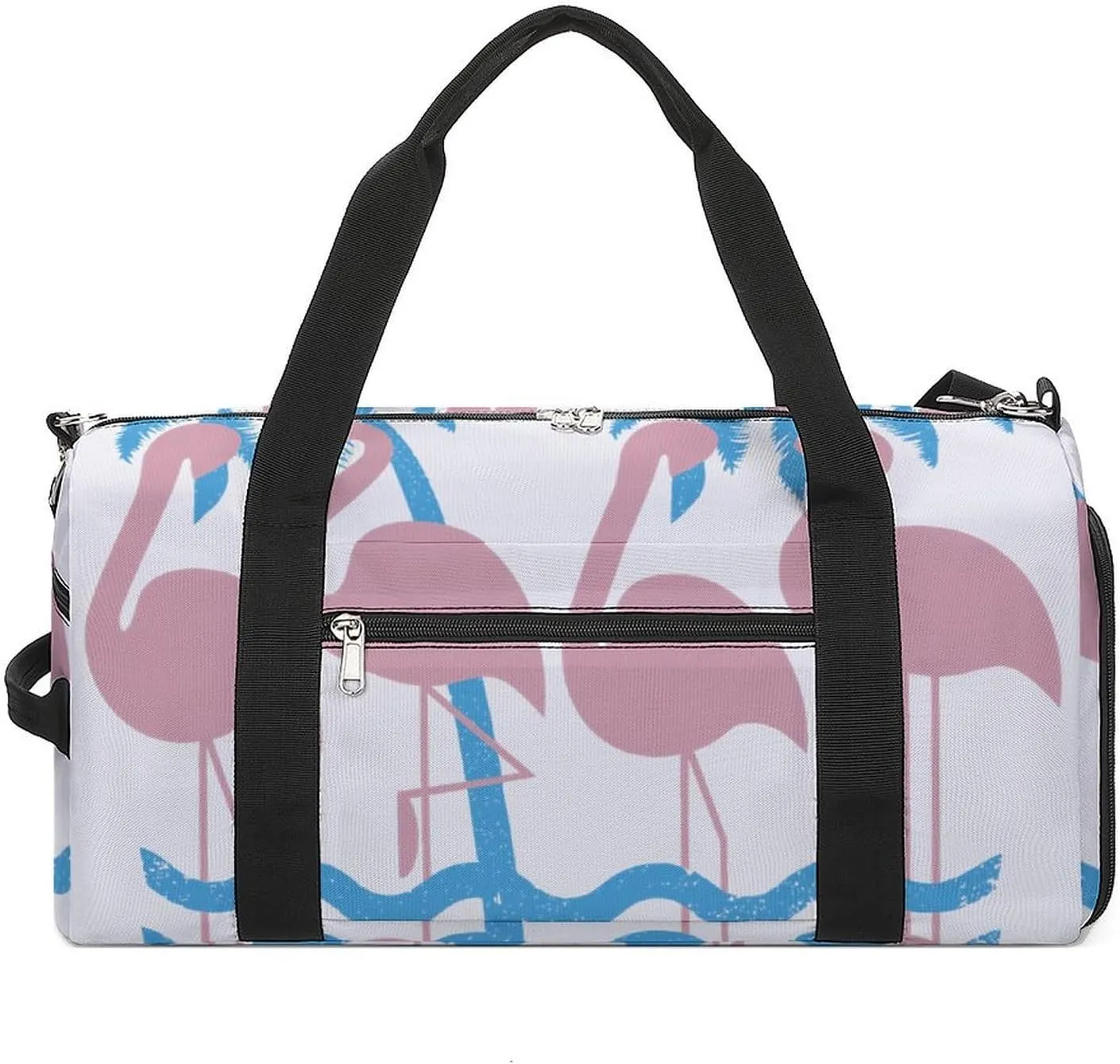 Miami Flamingo And Palm Trees Fitness Large Gym Bag for Unisex with Shoe Compartment & Wet Pocket