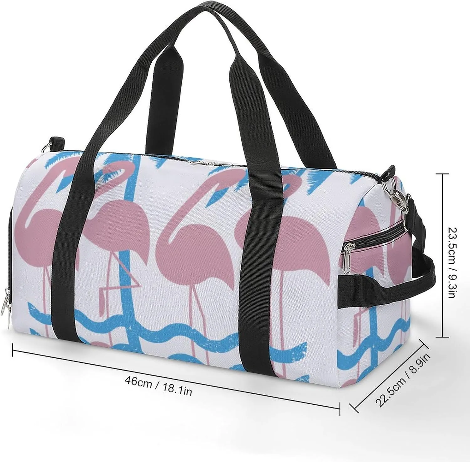 Miami Flamingo And Palm Trees Fitness Large Gym Bag for Unisex with Shoe Compartment & Wet Pocket