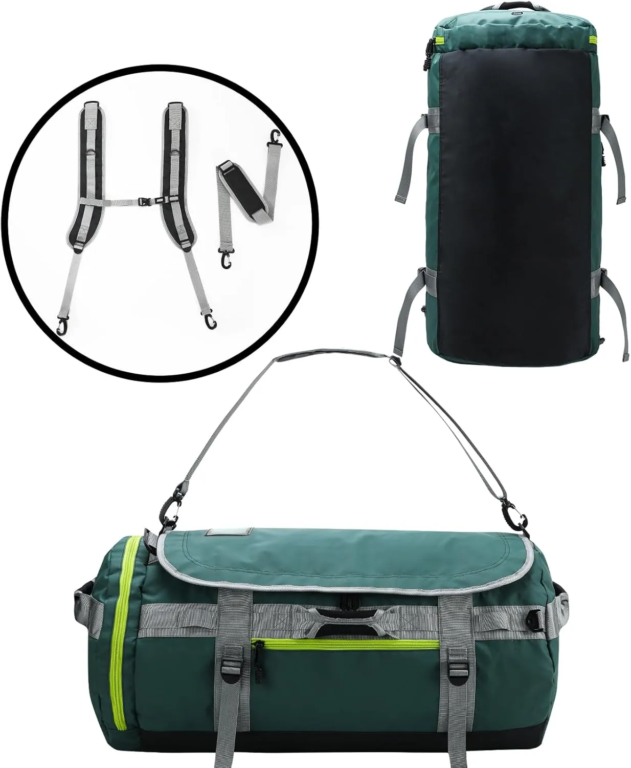 MIER Large Duffel Backpack Sports Gym Bag with Shoe Compartment, Heavy Duty and Water Resistant, Green, 60L