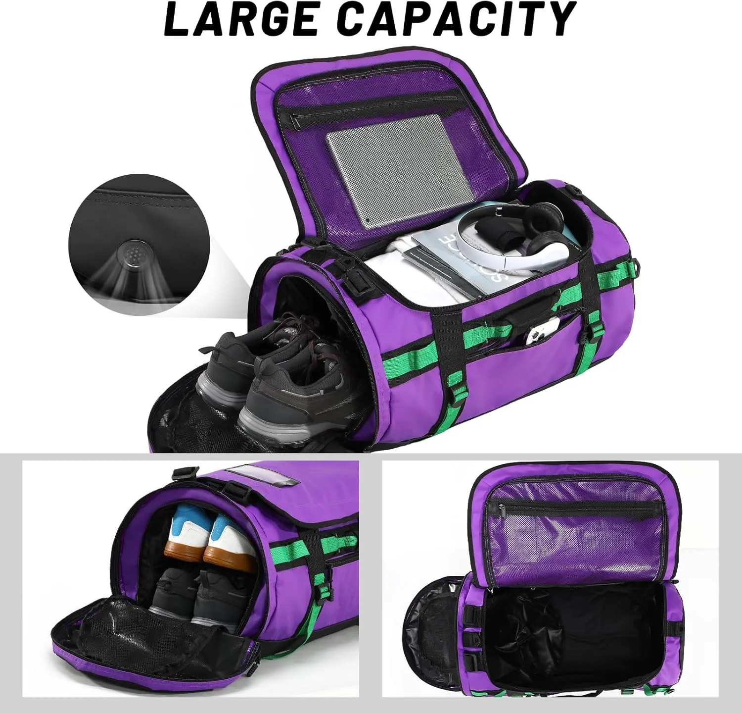 MIER Large Duffel Backpack Sports Gym Bag with Shoe Compartment, Heavy Duty and Water Resistant, Purple, 60L