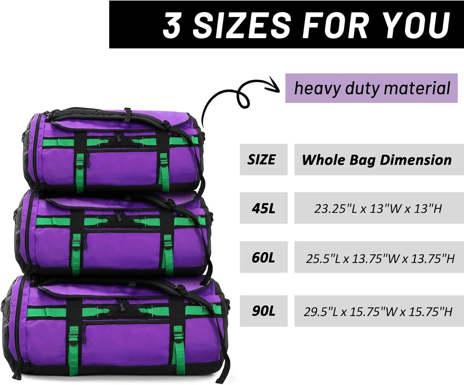 MIER Large Duffel Backpack Sports Gym Bag with Shoe Compartment, Heavy Duty and Water Resistant, Purple, 60L