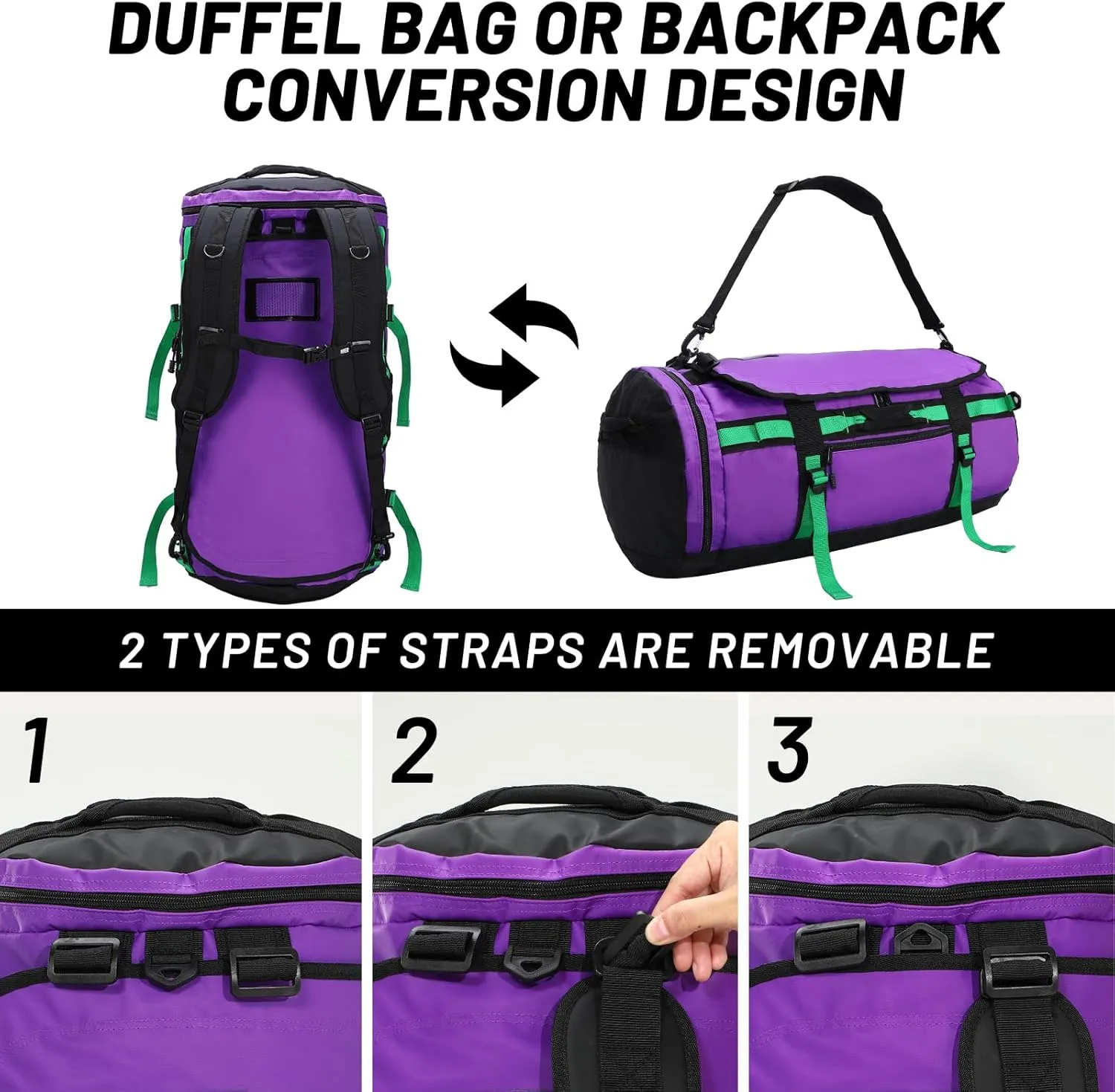 MIER Large Duffel Backpack Sports Gym Bag with Shoe Compartment, Heavy Duty and Water Resistant, Purple, 60L