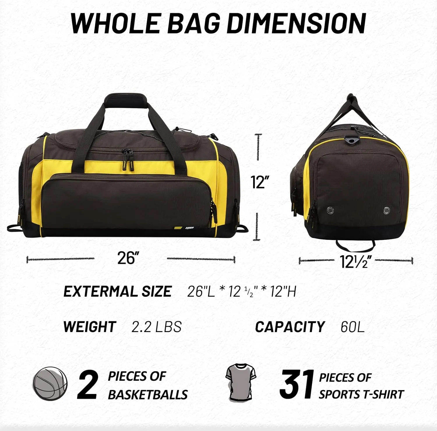 MIER Large Duffel Bag Men's Gym Bag with Shoe Compartment, 60L