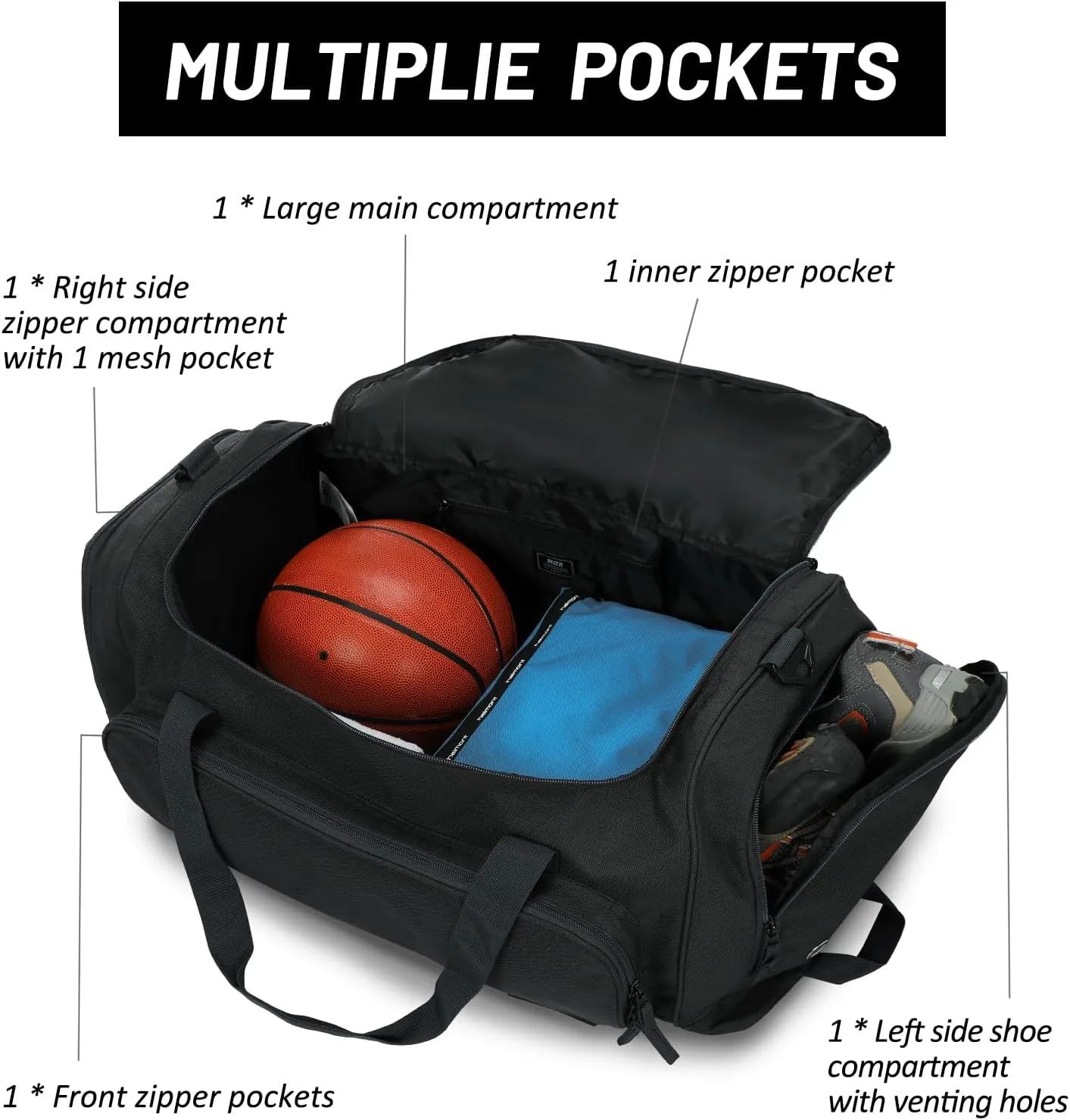 MIER Large Duffel Bag Men's Gym Bag with Shoe Compartment, 60L