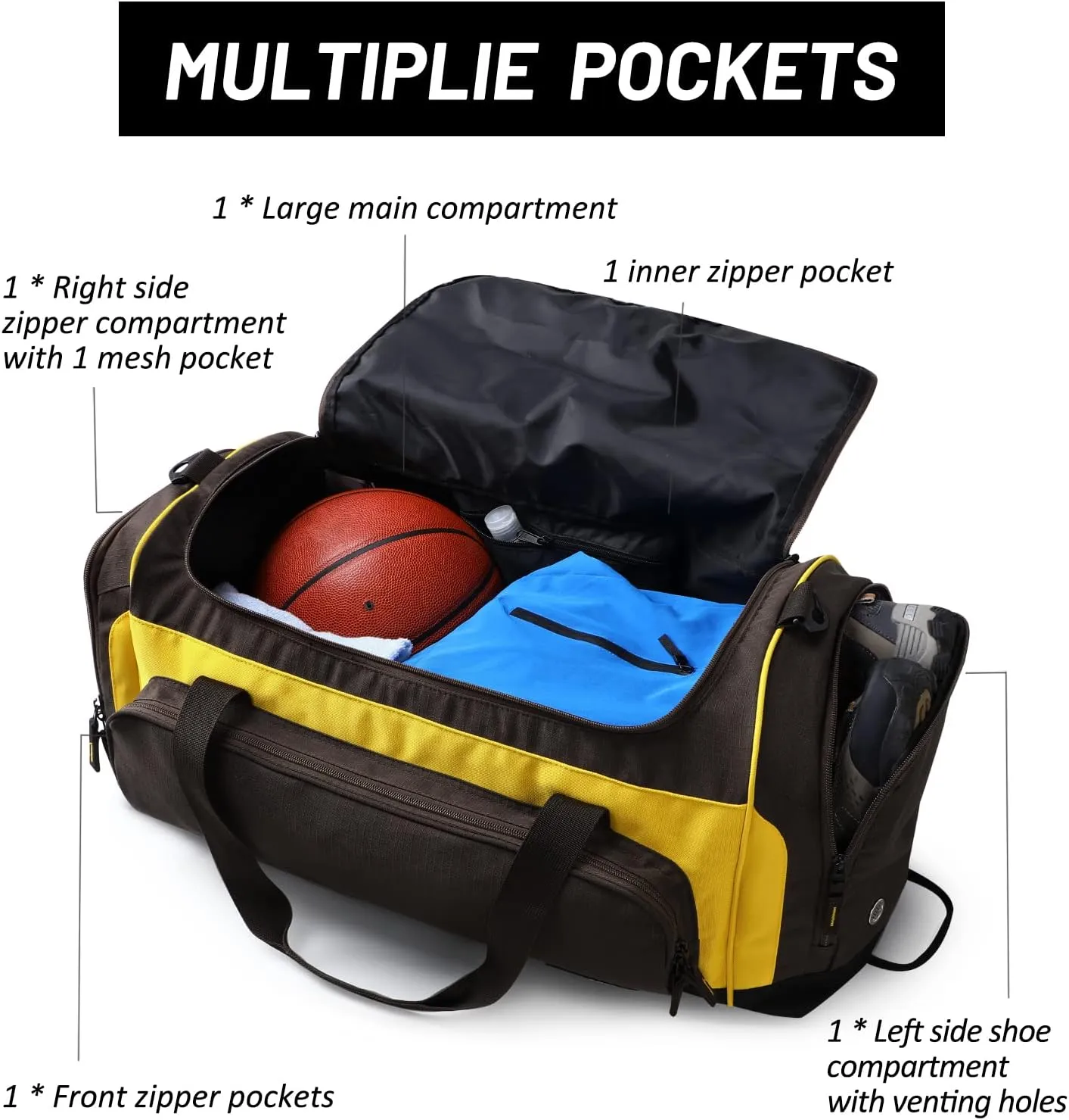 MIER Large Duffel Bag Men's Gym Bag with Shoe Compartment, 60L