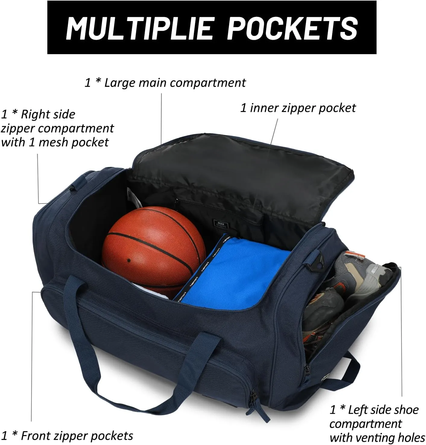 MIER Large Duffel Bag Men's Gym Bag with Shoe Compartment, 60L
