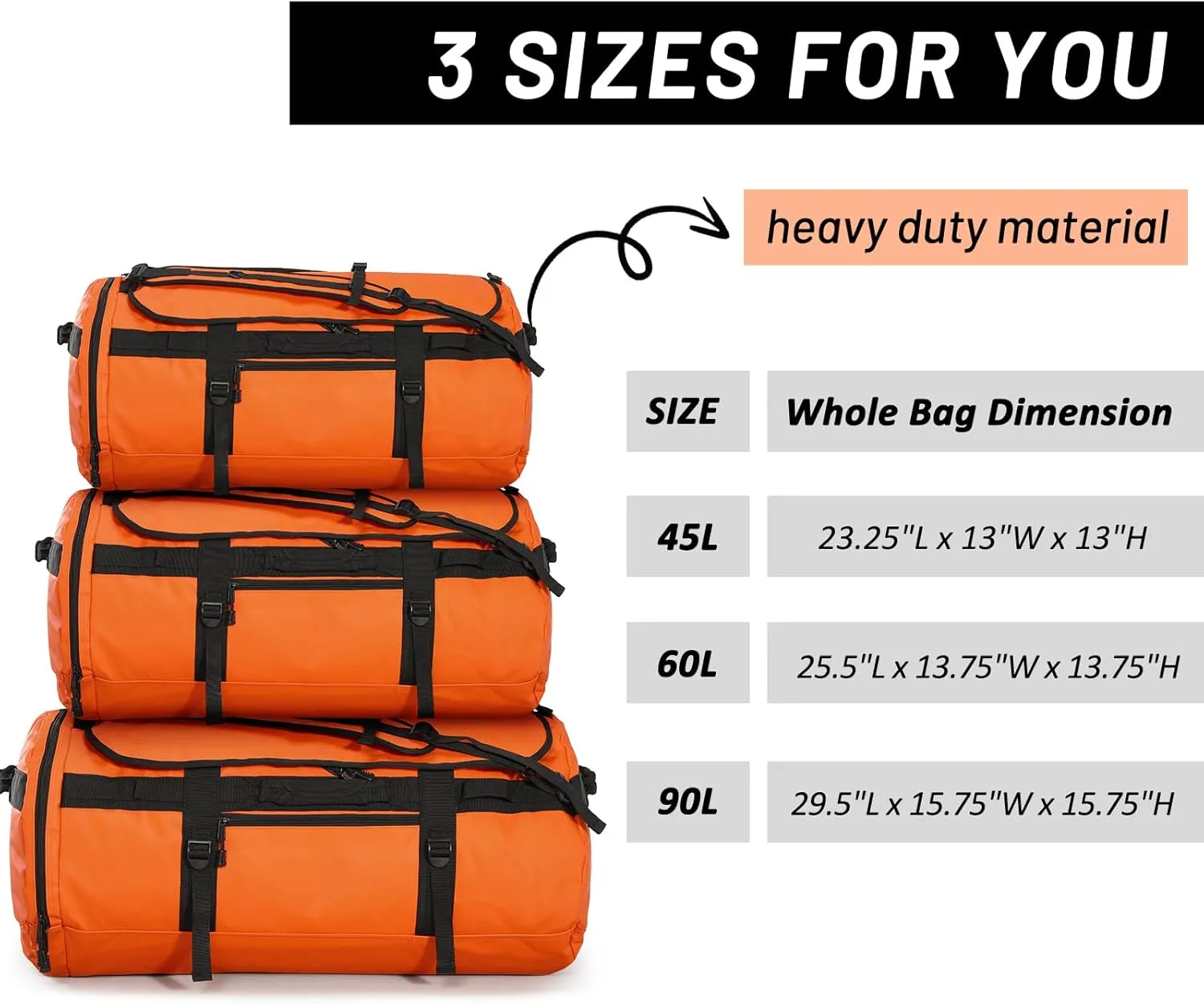 MIER Large Duffle Backpack Sports Gym Bag with Shoe Compartment, Heavy Duty and Water Resistant, Orange, 60L