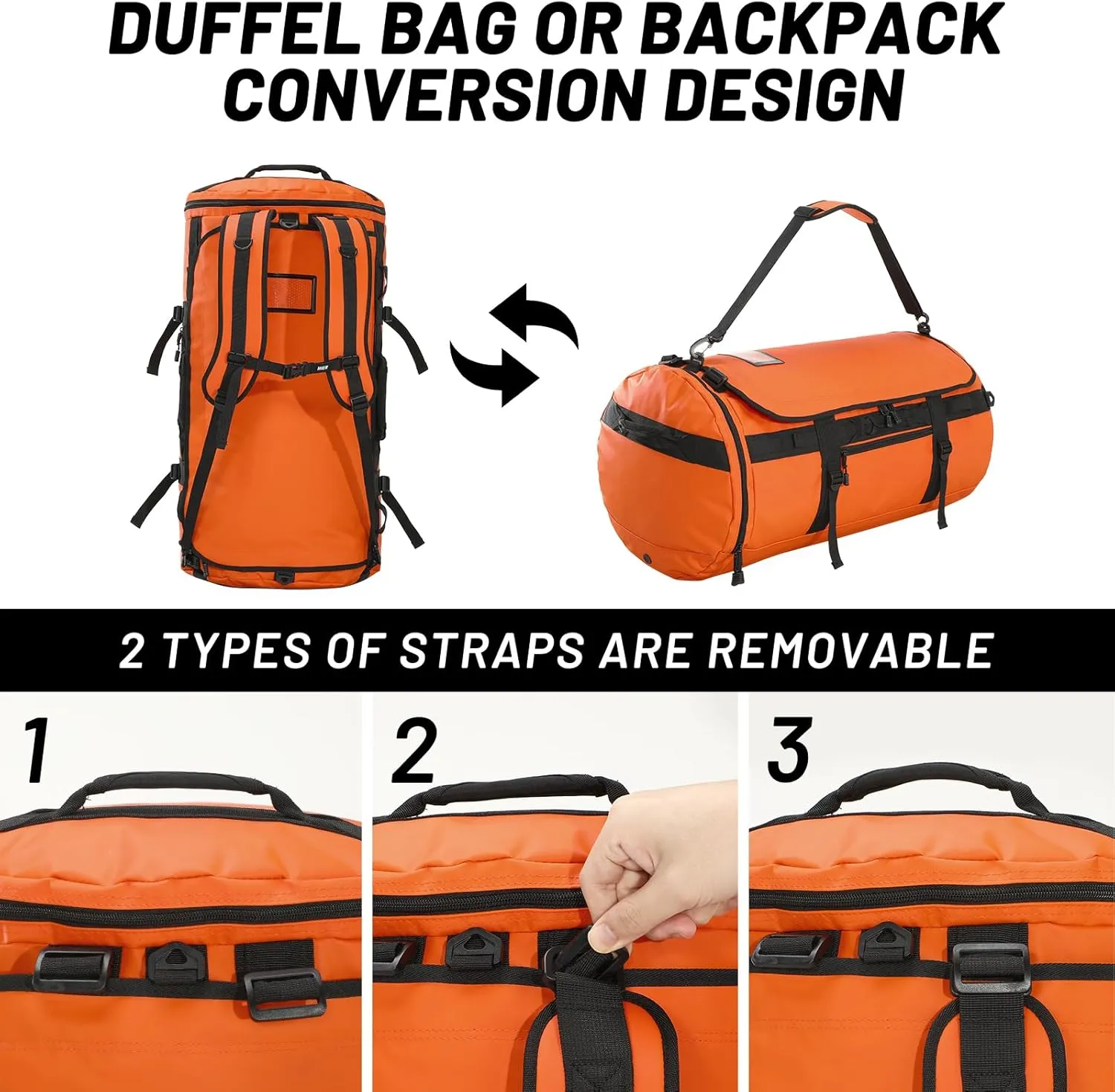 MIER Large Duffle Backpack Sports Gym Bag with Shoe Compartment, Heavy Duty and Water Resistant, Orange, 60L