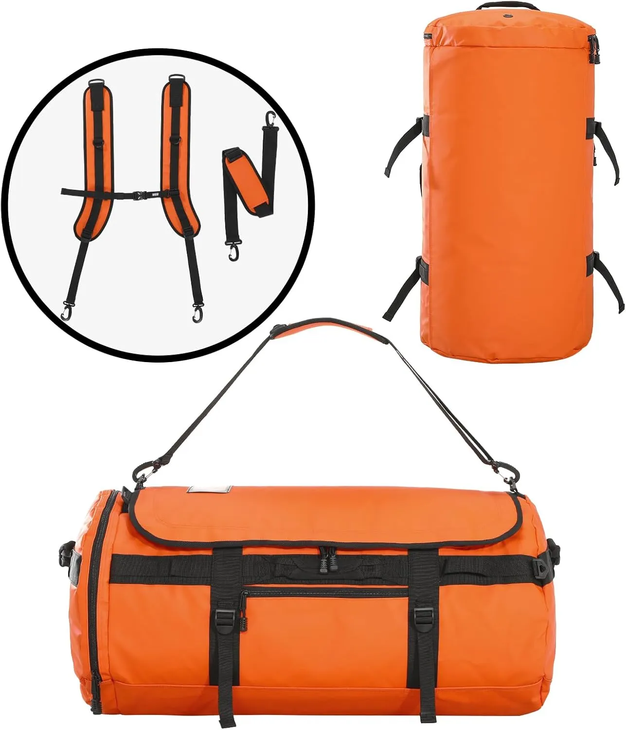 MIER Large Duffle Backpack Sports Gym Bag with Shoe Compartment, Heavy Duty and Water Resistant, Orange, 60L