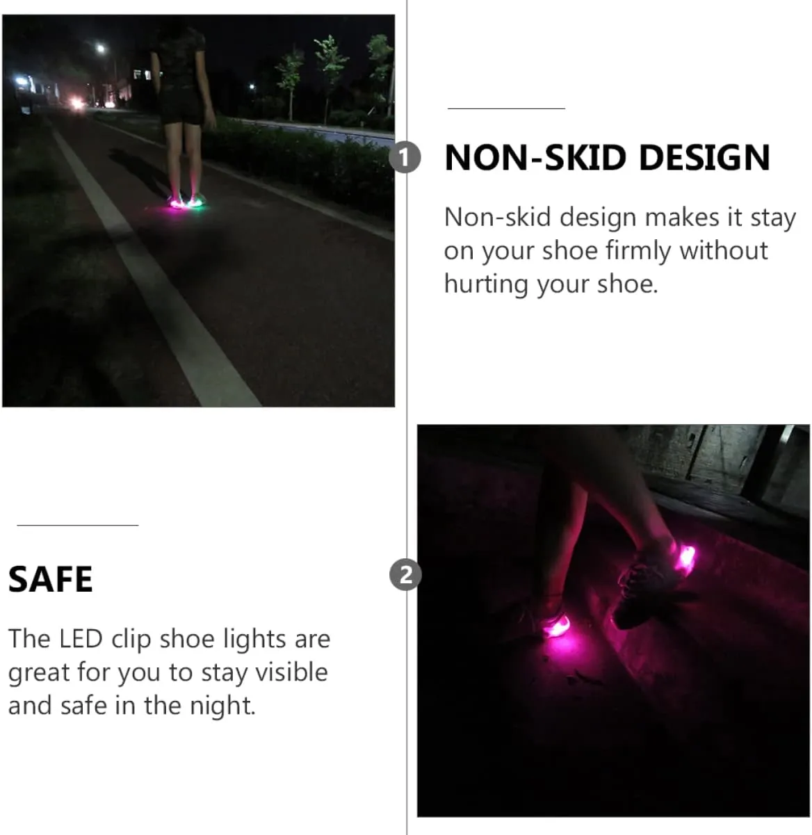 Mikikit Night Running Safety Light Party LED Shoe Lights Reflective Flashing Glow Bright Runner Clips Safety