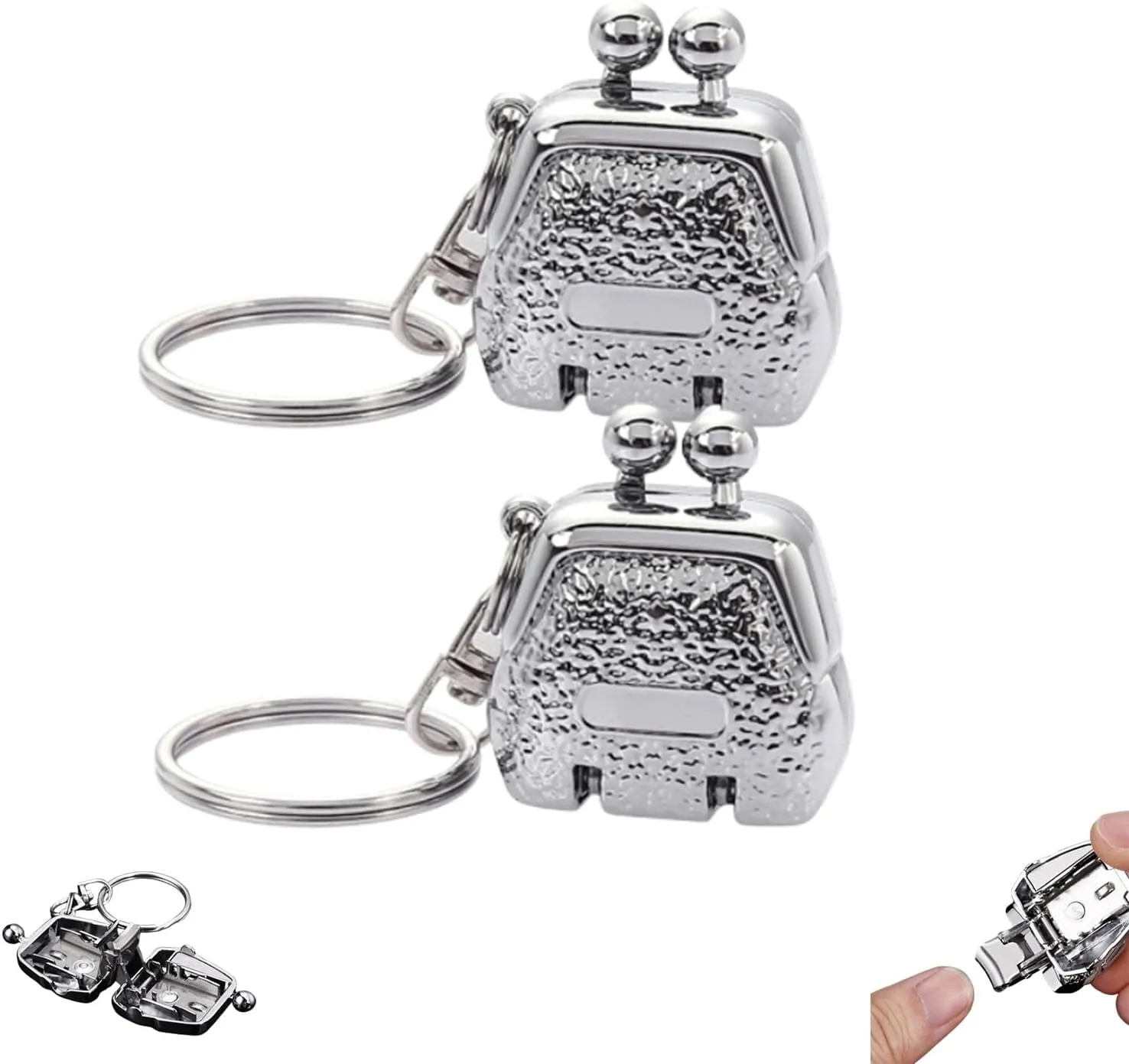 Mini Bag-Shaped Folding Nail Clippers, Foldable Portable Travel Stainless Steel Fingernail Clipper with Keyring (2pcs-Silver)