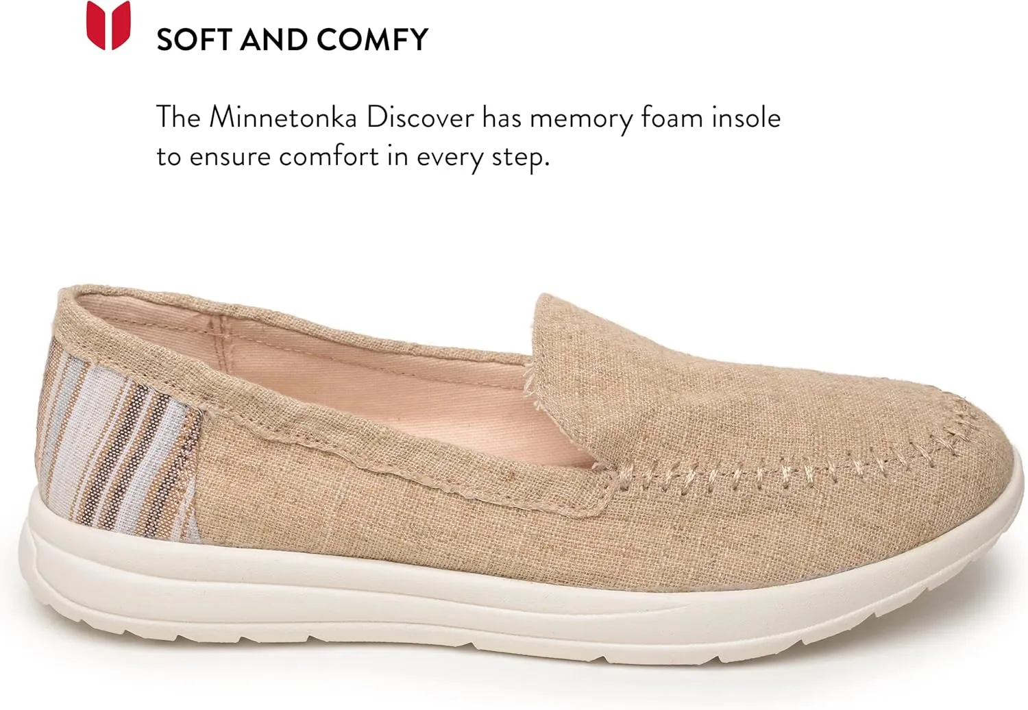 Minnetonka Discover - Women’s Woven Slip-Ons Featuring Fabric Upper, Memory Foam Insole, Easy-to-Wear Design, and EVA Rubber Outsole - Perfect for Everyday Casual Wear