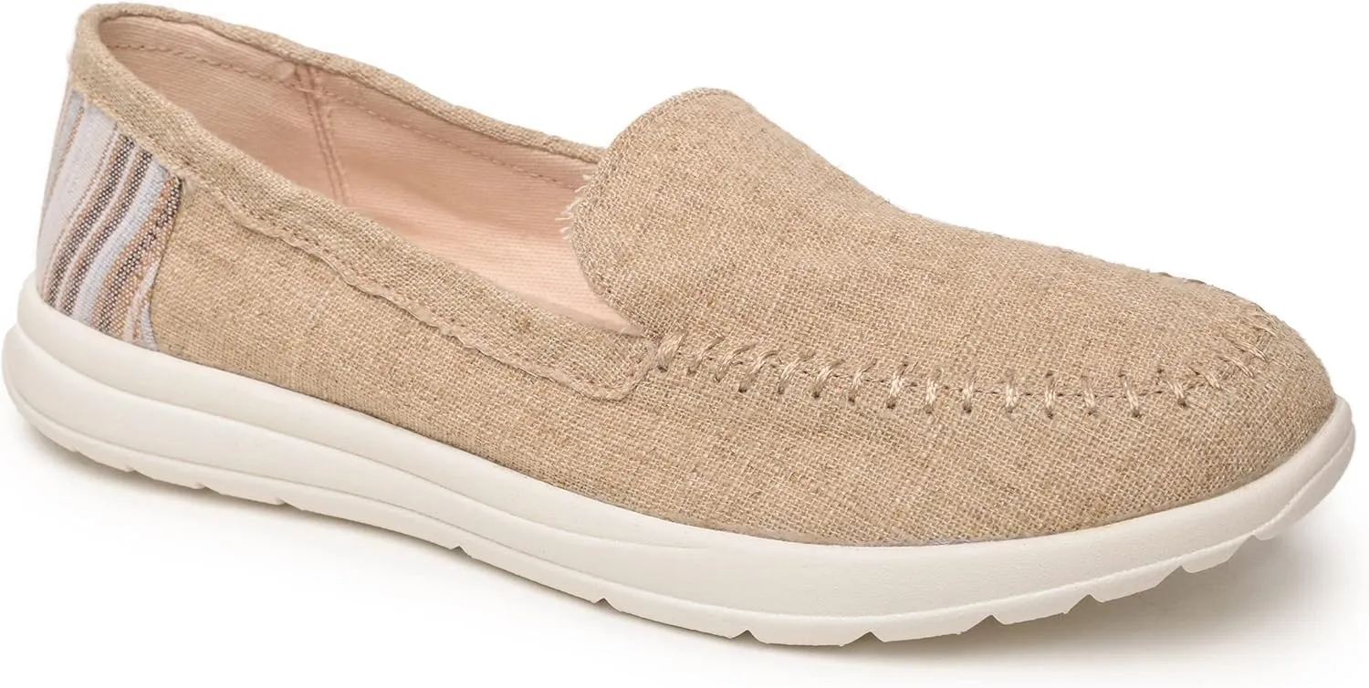 Minnetonka Discover - Women’s Woven Slip-Ons Featuring Fabric Upper, Memory Foam Insole, Easy-to-Wear Design, and EVA Rubber Outsole - Perfect for Everyday Casual Wear
