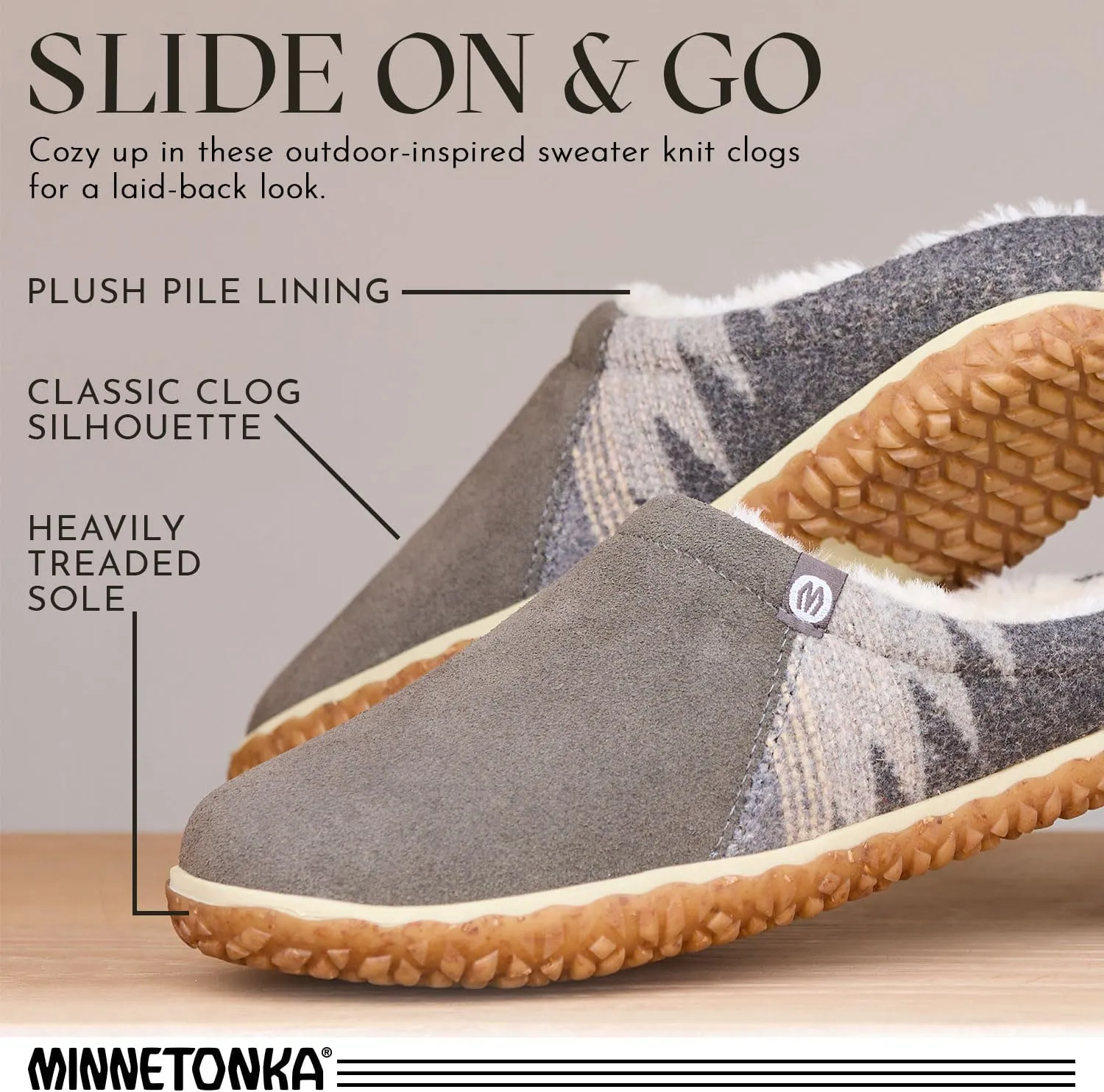 Minnetonka Tahoe – Indoor/Outdoor Slippers for Women with Hard Sole Design and Slip On Clog Silhouette