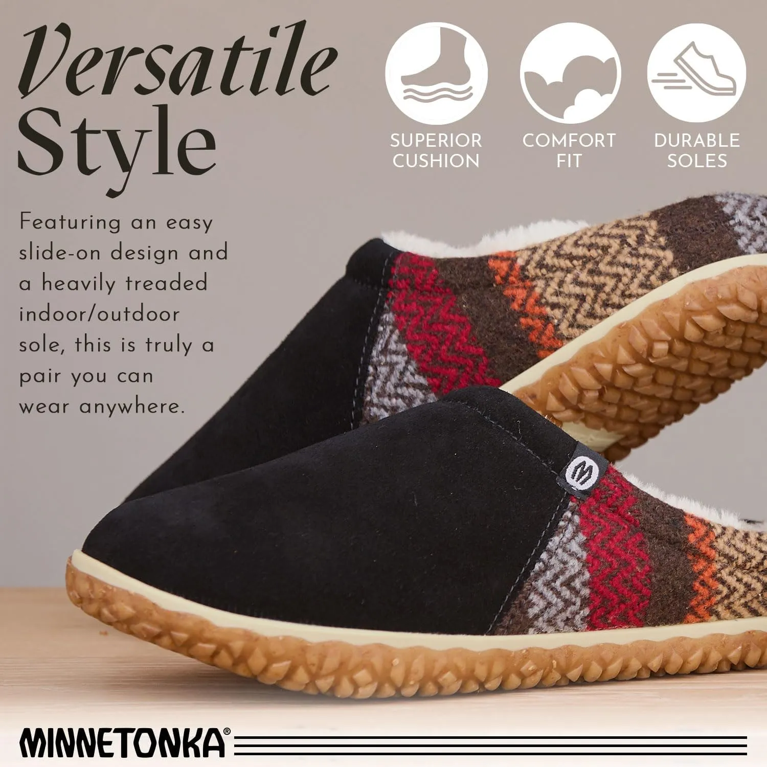 Minnetonka Tahoe – Indoor/Outdoor Slippers for Women with Hard Sole Design and Slip On Clog Silhouette