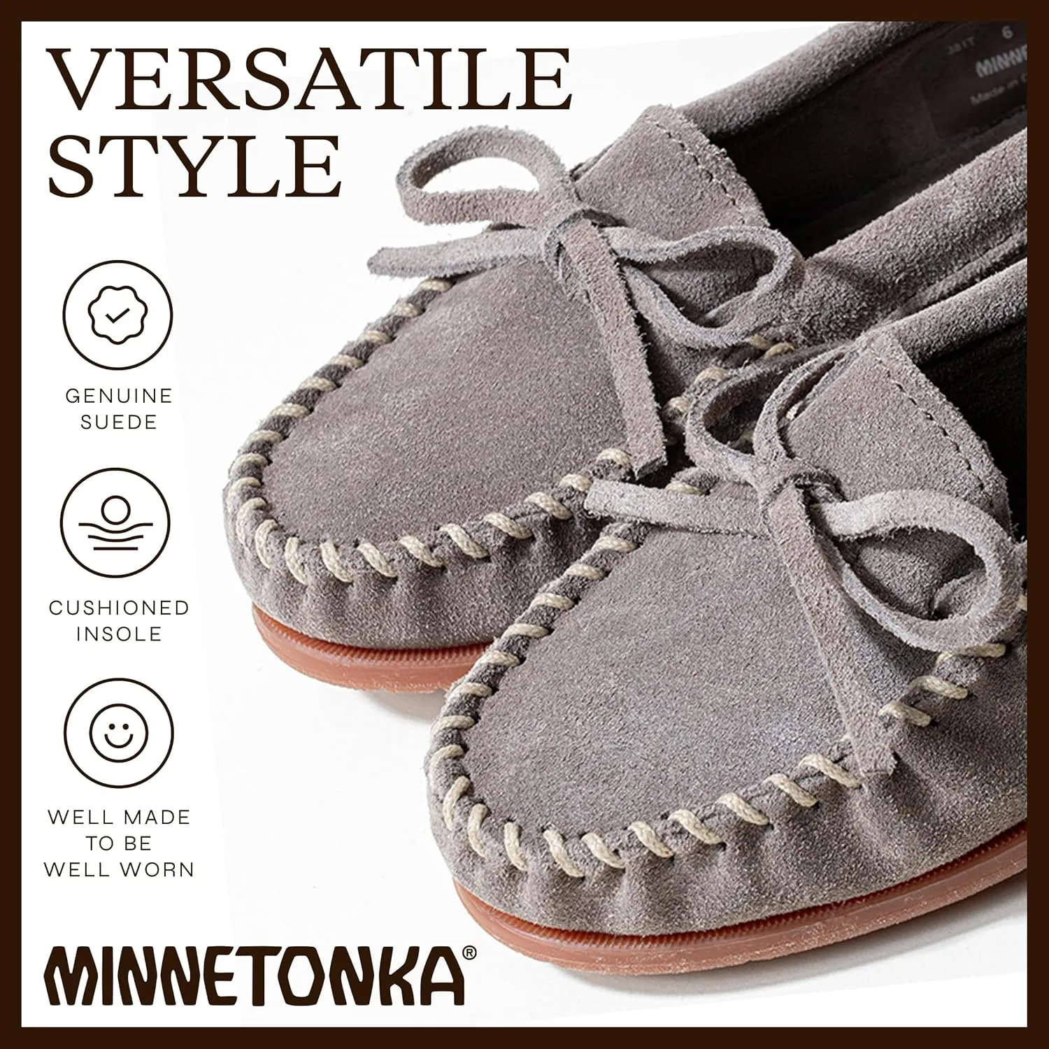 Minnetonka Women’s Tie Slip On —Moccasins for Women, Classic Leather Loafer Silhouette, Cushioned Footbed