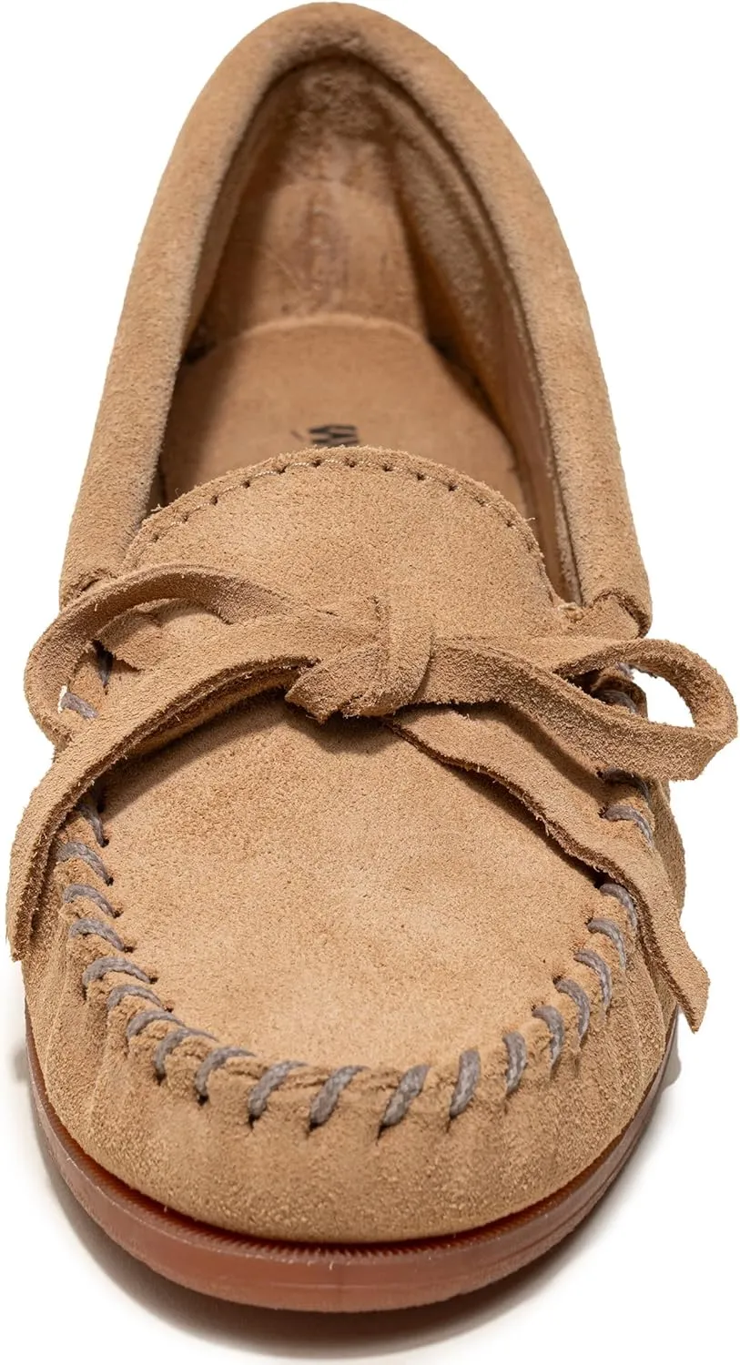 Minnetonka Women’s Tie Slip On —Moccasins for Women, Classic Leather Loafer Silhouette, Cushioned Footbed