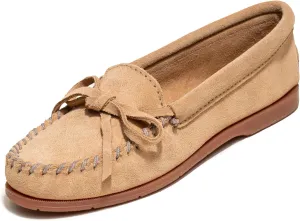 Minnetonka Women’s Tie Slip On —Moccasins for Women, Classic Leather Loafer Silhouette, Cushioned Footbed