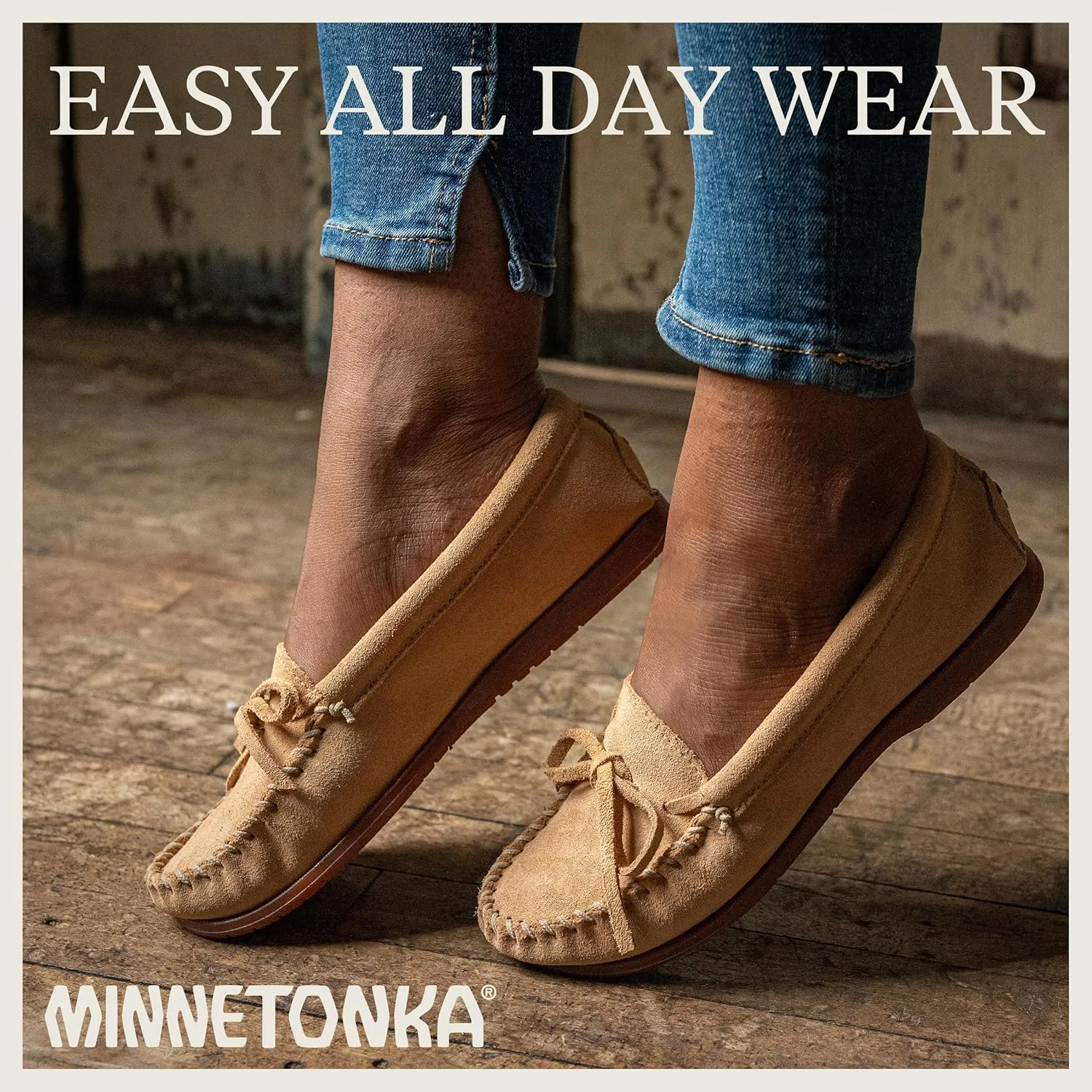 Minnetonka Women’s Tie Slip On —Moccasins for Women, Classic Leather Loafer Silhouette, Cushioned Footbed