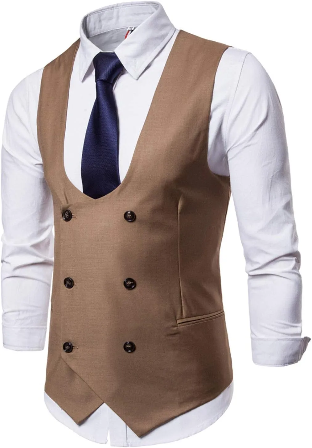 MllesReve Men's Slim Fit Waistcoat U Neck Double Breasted Suit Vest