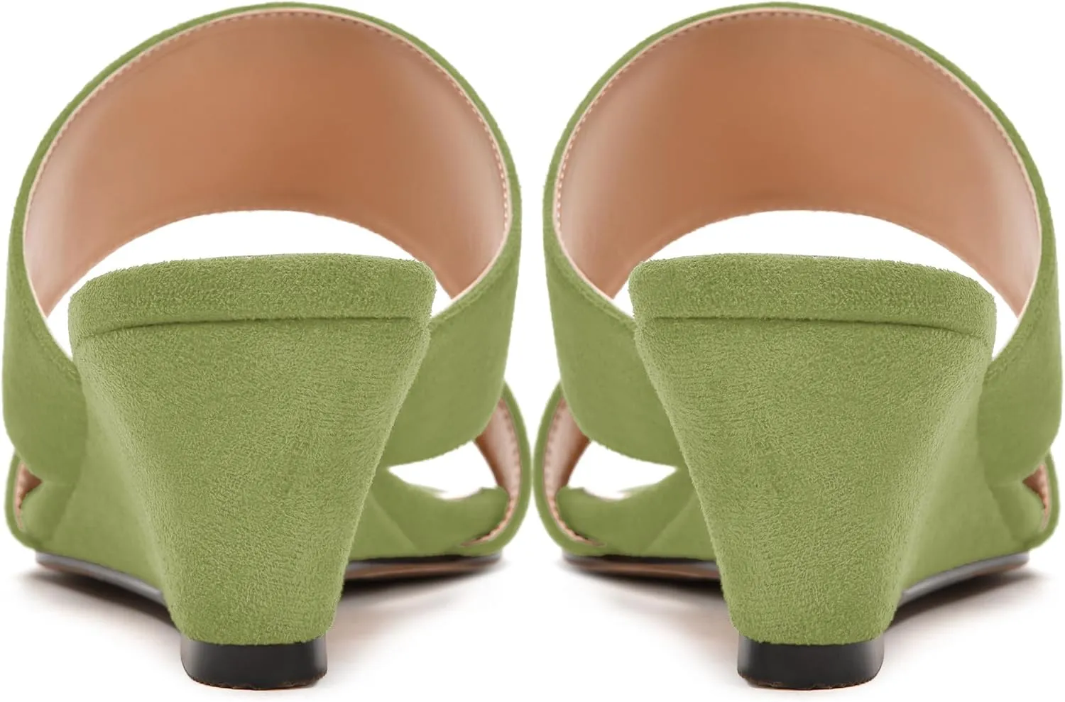 MODENCOCO Womens Casual Two Strap Slip On Suede Round Toe Party Wedge Low Heel Heeled Sandals 2 Inch