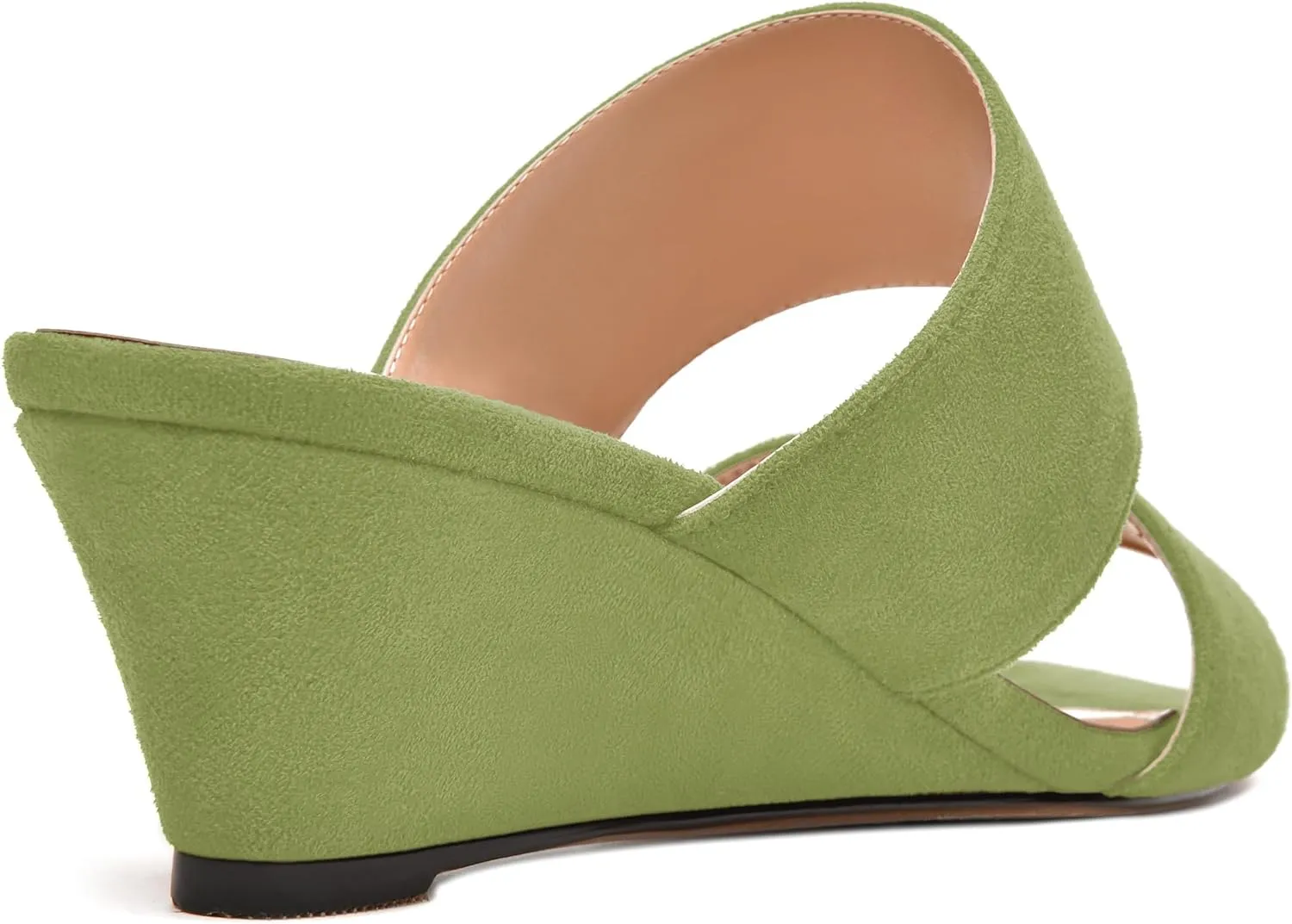 MODENCOCO Womens Casual Two Strap Slip On Suede Round Toe Party Wedge Low Heel Heeled Sandals 2 Inch
