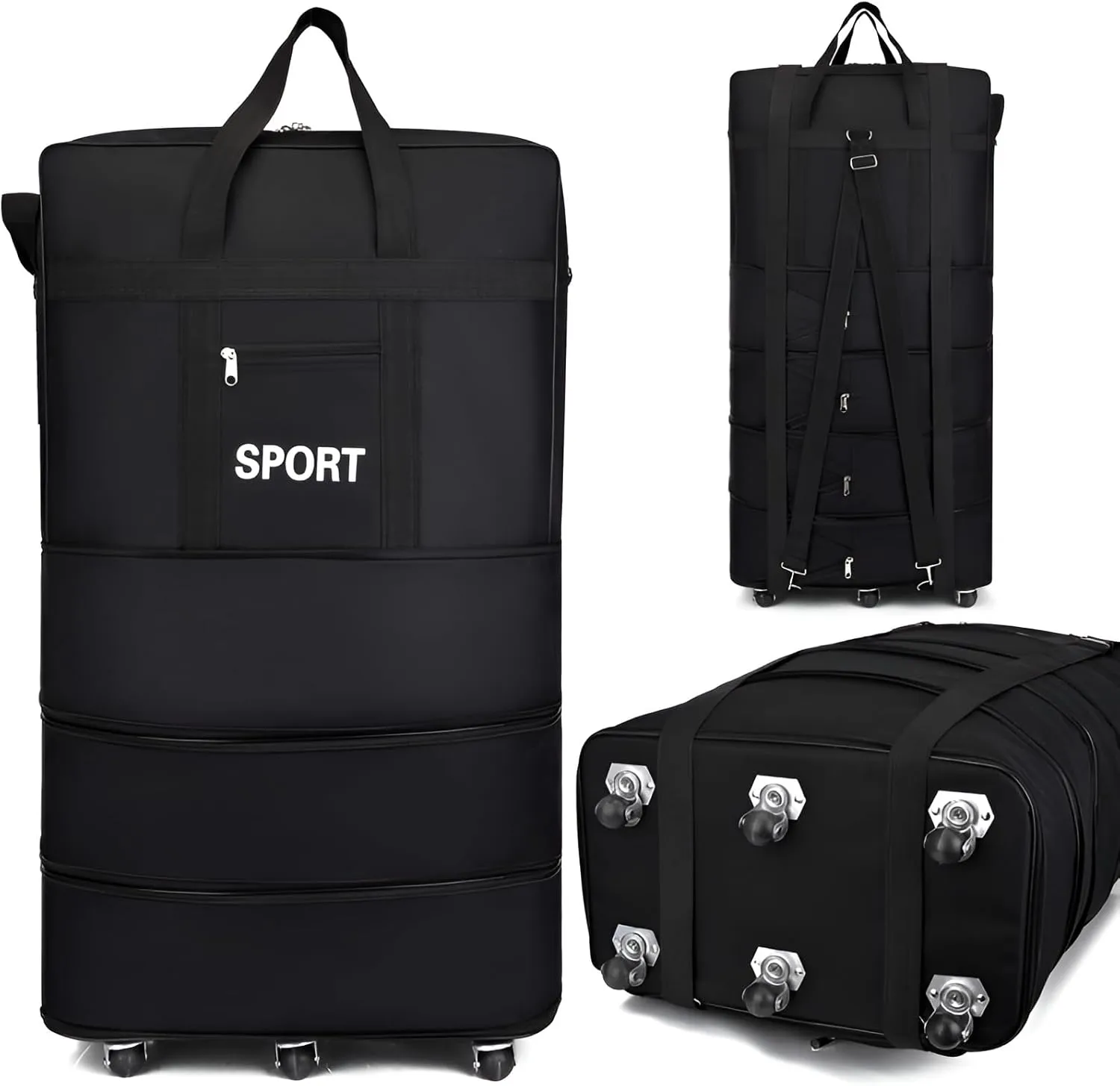 Mokcoliy]【Wheeled Travel Backpack Large Foldable Carry-On Bag with Expandable Storage, Waterproof Organizer for Business Trips & Adventure Holidays