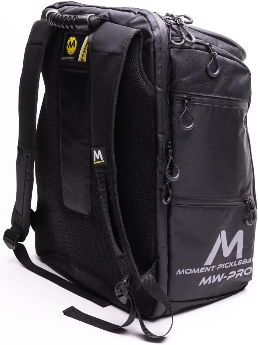 MOMENT MW-PRO Pickleball Bag | 2 Fence Hook Straps | 4 Pockets for Paddles, Balls, Shoes | Spacious Storage | Travel Ready