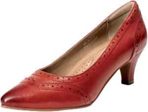 Mona flying Women's Leather Pointed Toe Vintage Brogue Pumps Slip On Mid Heels Dress Shoes for Ladies