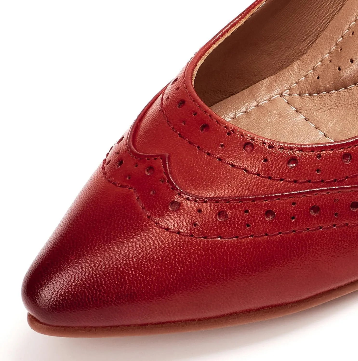 Mona flying Women's Leather Pointed Toe Vintage Brogue Pumps Slip On Mid Heels Dress Shoes for Ladies