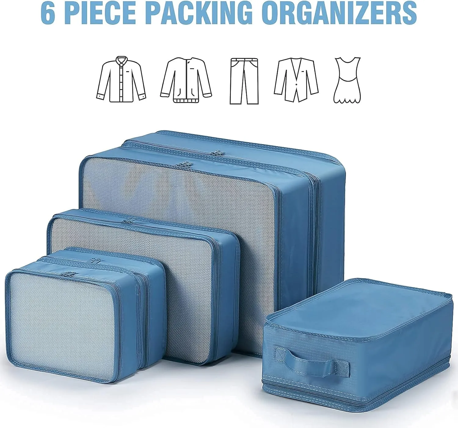 Mossio 6 Set Packing Cubes with Shoe Bag - Lightweight Travel Luggage Suitcase Organizers