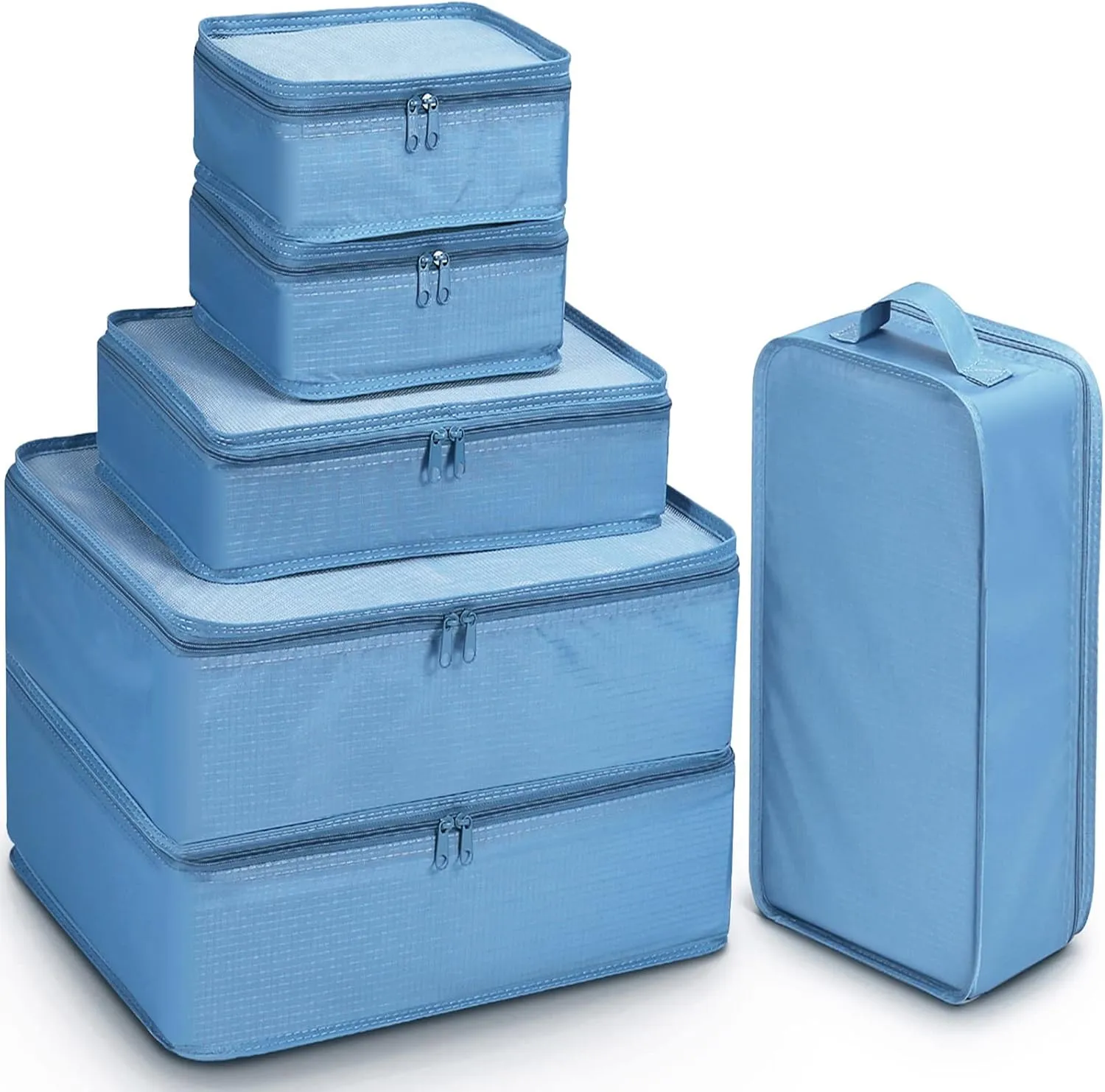 Mossio 6 Set Packing Cubes with Shoe Bag - Lightweight Travel Luggage Suitcase Organizers