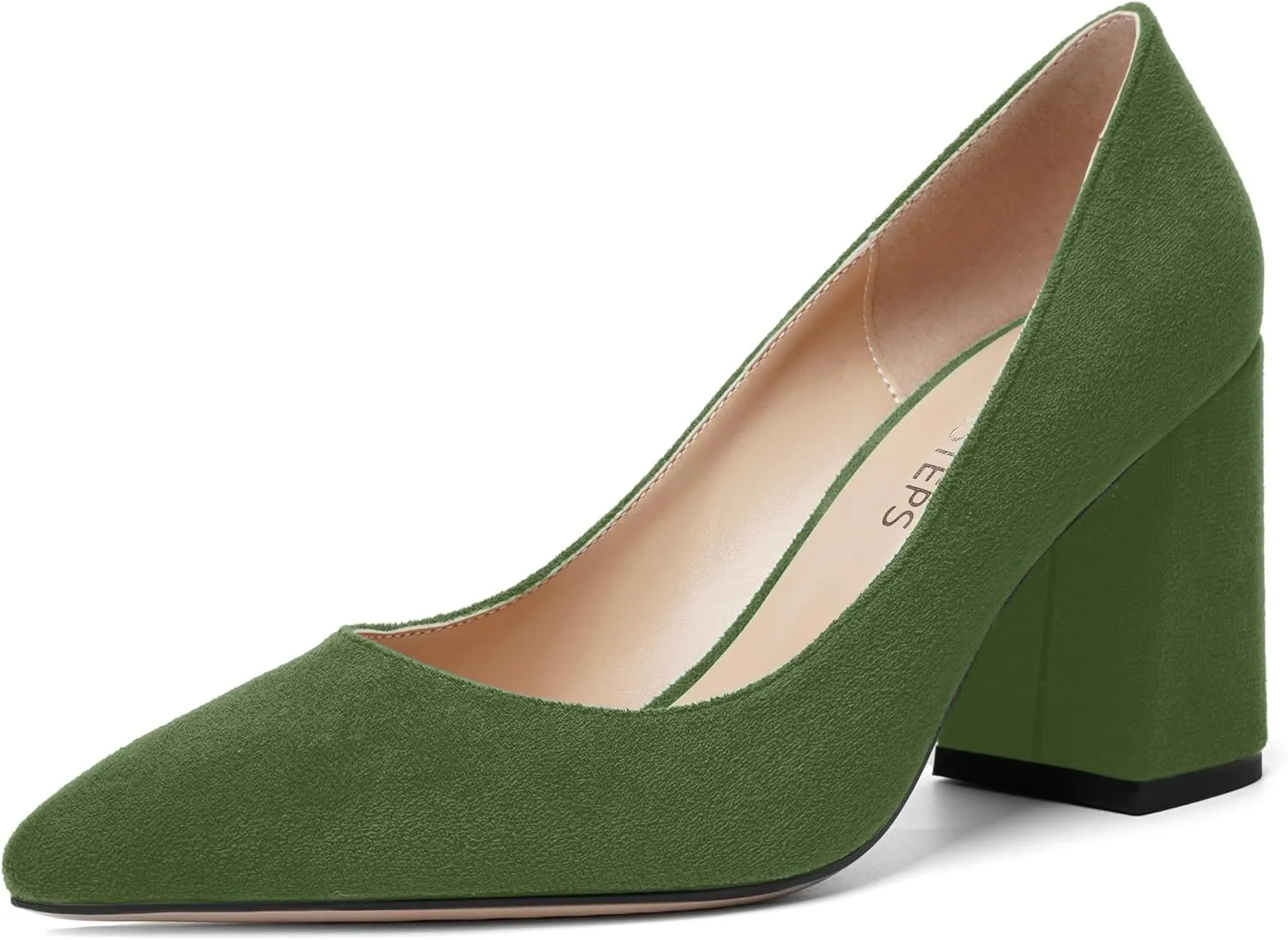 MOVINSTEPS Womens Dating Slip On Dress Pointed Toe Suede Block High Heel Pumps Shoes 3.3 Inch