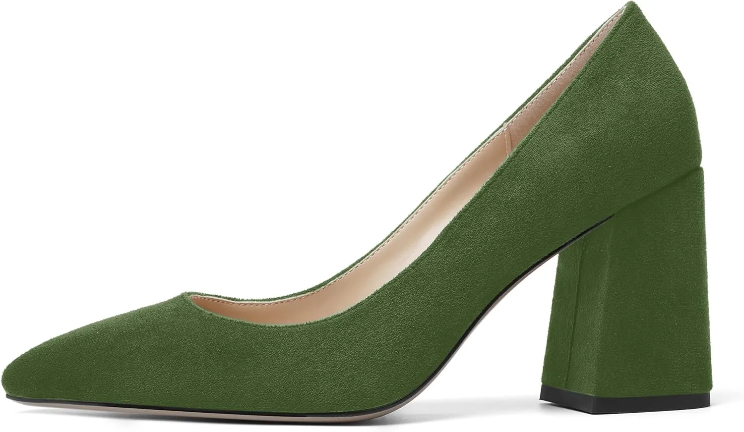 MOVINSTEPS Womens Dating Slip On Dress Pointed Toe Suede Block High Heel Pumps Shoes 3.3 Inch