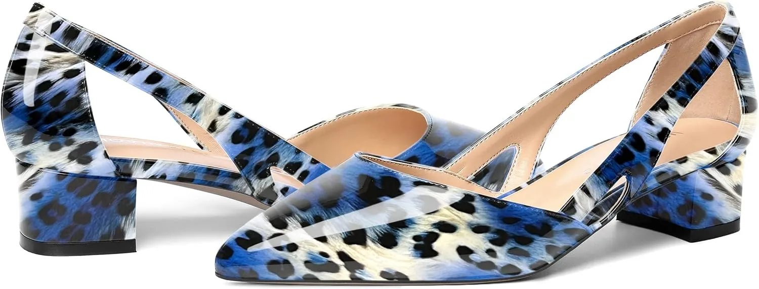 MOVINSTEPS Womens Pointed Toe Dress Slip On Patent Cut Out Work Chunky Low Heel Pumps Shoes 1.5 Inch