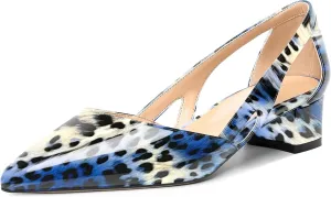 MOVINSTEPS Womens Pointed Toe Dress Slip On Patent Cut Out Work Chunky Low Heel Pumps Shoes 1.5 Inch