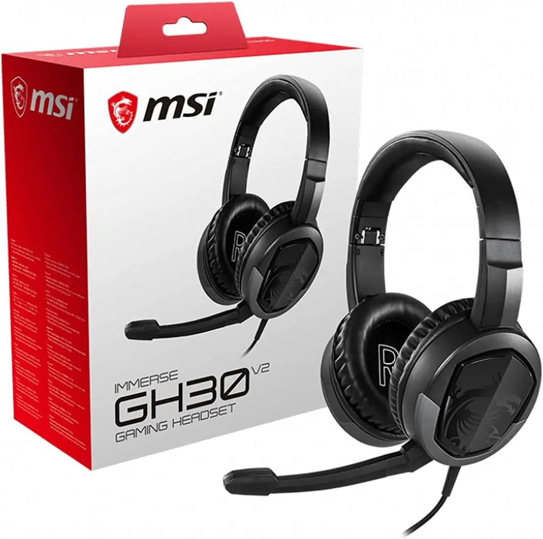 MSI Gaming Detachable Microphone Lightweight and Foldable Headband Design Gaming Headphone (Immerse GH30 V2), Black, Large