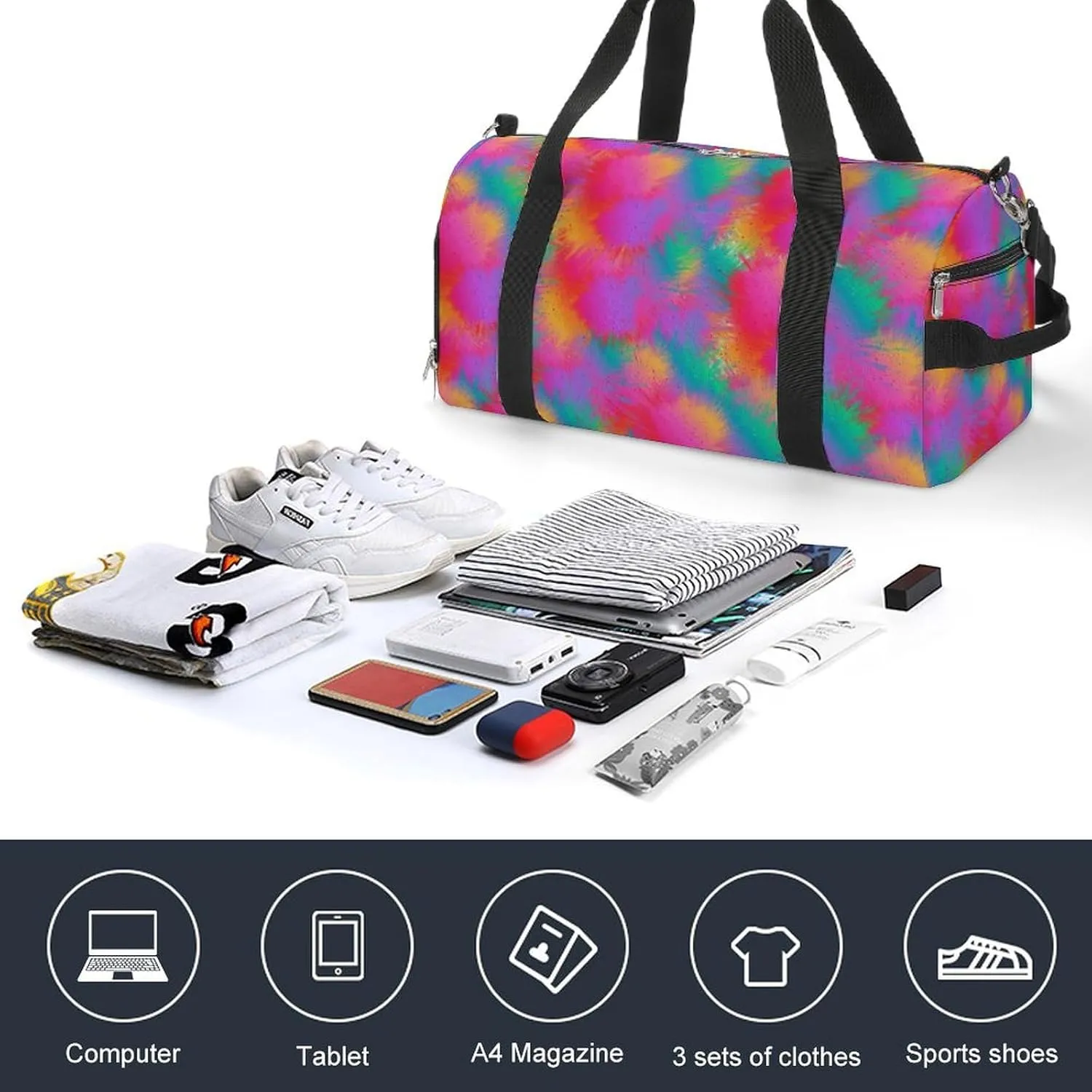 Multi-color Splatted Cloud Fitness Large Gym Bag for Unisex with Shoe Compartment & Wet Pocket
