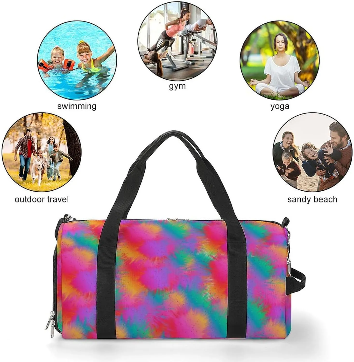 Multi-color Splatted Cloud Fitness Large Gym Bag for Unisex with Shoe Compartment & Wet Pocket