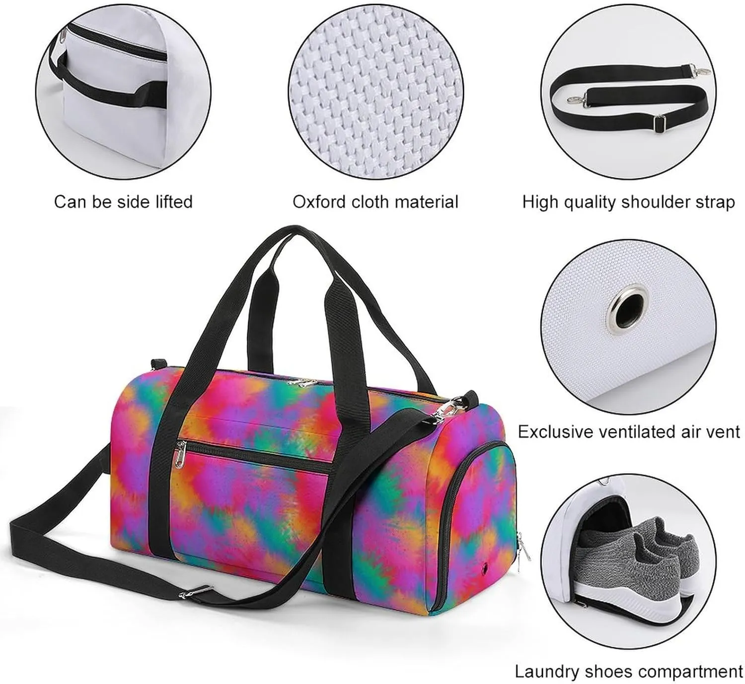 Multi-color Splatted Cloud Fitness Large Gym Bag for Unisex with Shoe Compartment & Wet Pocket