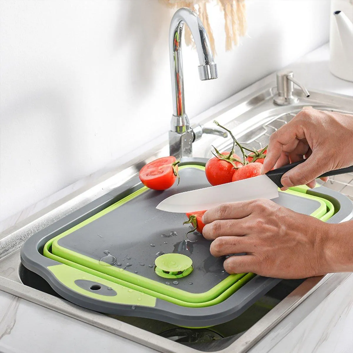 Multifunctional Plastic Sink Cutting Board Foldable Draining Basket Outdoor Dish