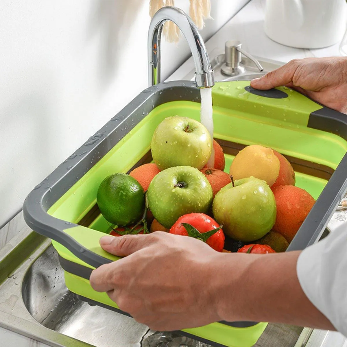Multifunctional Plastic Sink Cutting Board Foldable Draining Basket Outdoor Dish