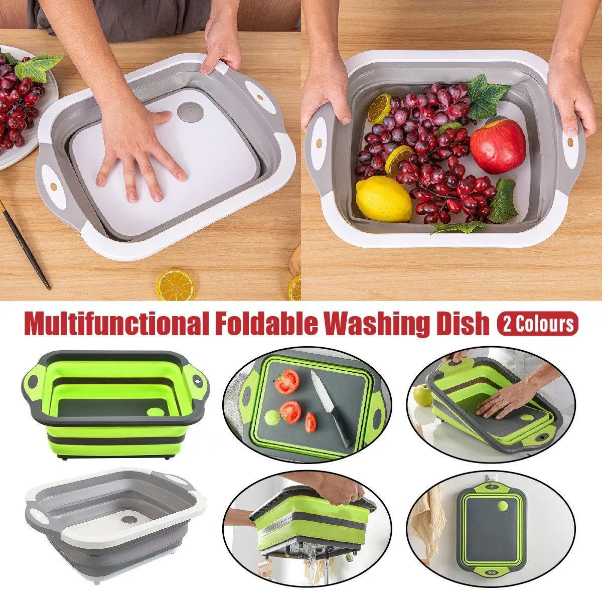 Multifunctional Plastic Sink Cutting Board Foldable Draining Basket Outdoor Dish