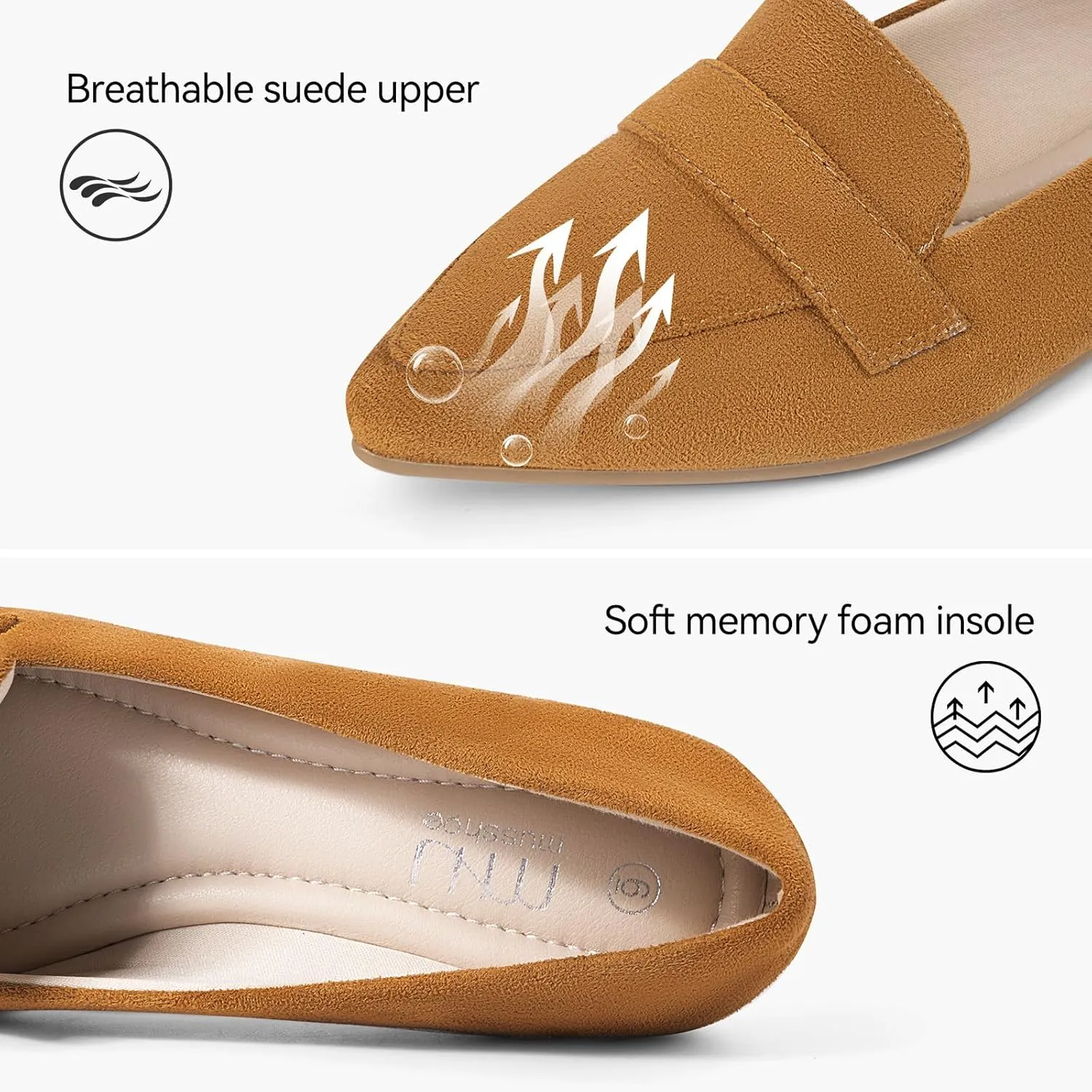 MUSSHOE Women's Flats, Comfortable Pointed Toe Flats for Women Soft Suede Women's Loafers & Slip-ons for Work Dating and Casual