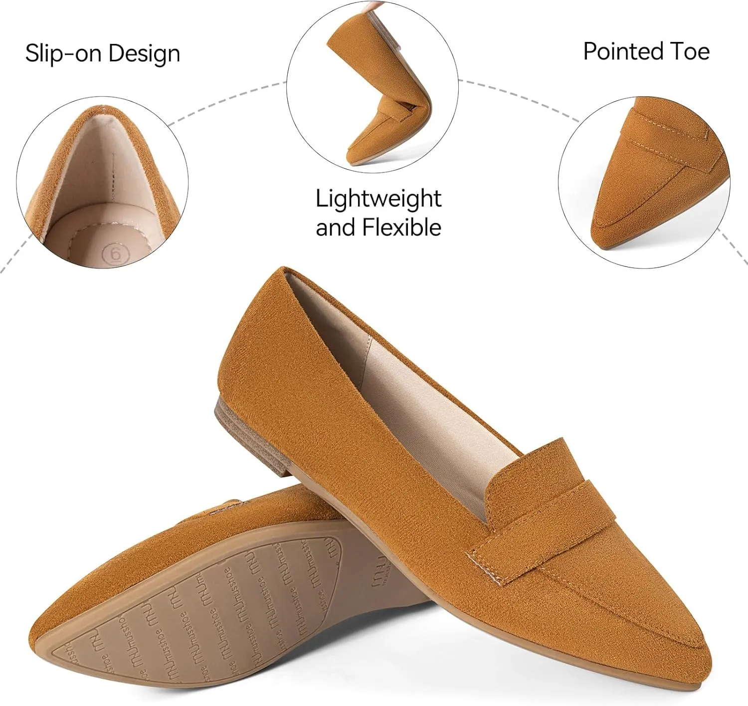 MUSSHOE Women's Flats, Comfortable Pointed Toe Flats for Women Soft Suede Women's Loafers & Slip-ons for Work Dating and Casual