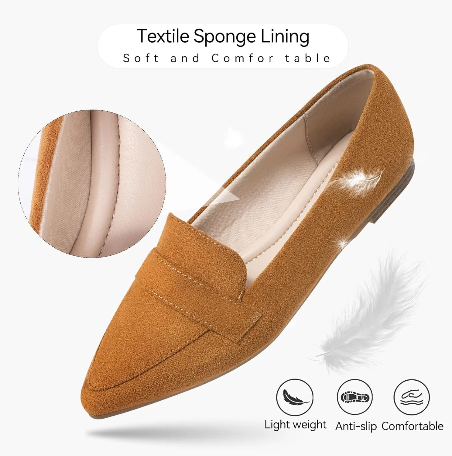 MUSSHOE Women's Flats, Comfortable Pointed Toe Flats for Women Soft Suede Women's Loafers & Slip-ons for Work Dating and Casual