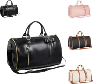 Myjennibag Travel Bag with Wheels, Luxe Travel Bags for Women,2 In 1 Convertible Large Pu Leather Bag,Convertible Carry On Garment Bag with Shoe Pouch (black 2)